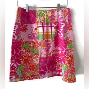 Lilly Pulitzer Pink Floral Patchwork A-Line Skirt Size 6